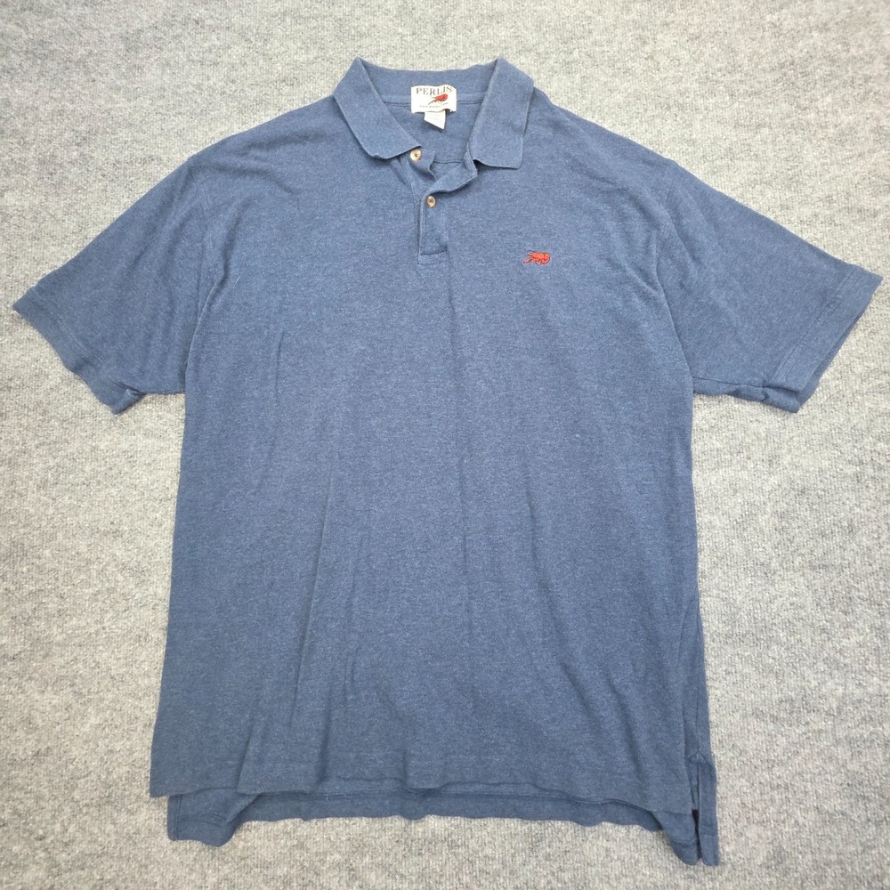 Perlis Polo Shirt Mens XXL Blue Short Sleeve Crawfish Logo Casual Preppy